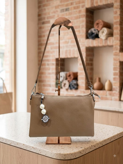 **Premium Textured Shoulder Bag – Elegant Pearl Charm Crossbody Bag**