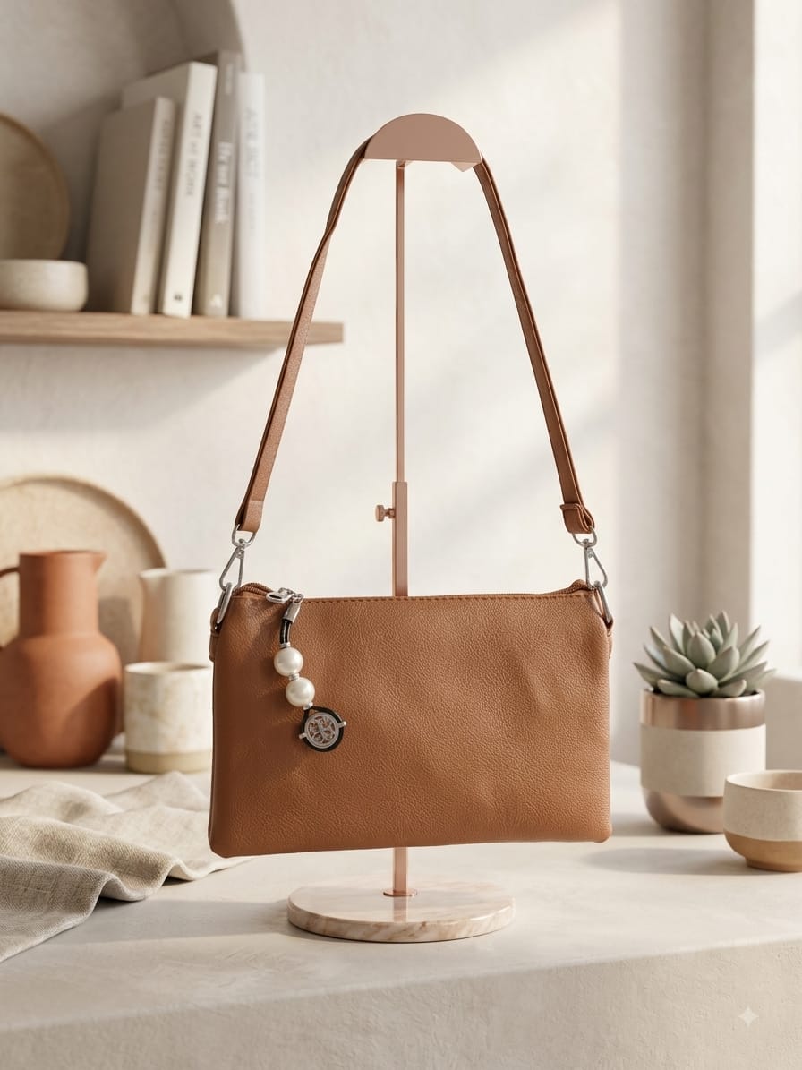 **Premium Textured Shoulder Bag – Elegant Pearl Charm Crossbody Bag**