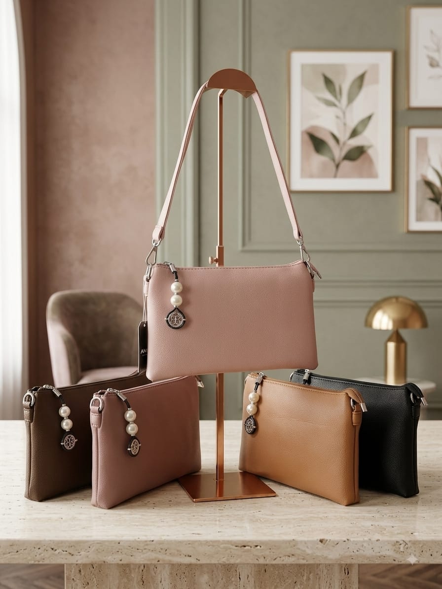 **Premium Textured Shoulder Bag – Elegant Pearl Charm Crossbody Bag**