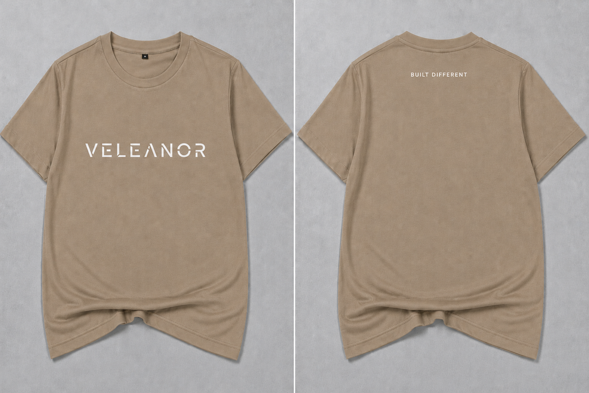Veleanor Premium Men's Beige Solid Cotton French terry Round Neck T-Shirt
