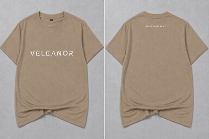 Veleanor Premium Men's Beige Solid Cotton French terry Round Neck T-Shirt